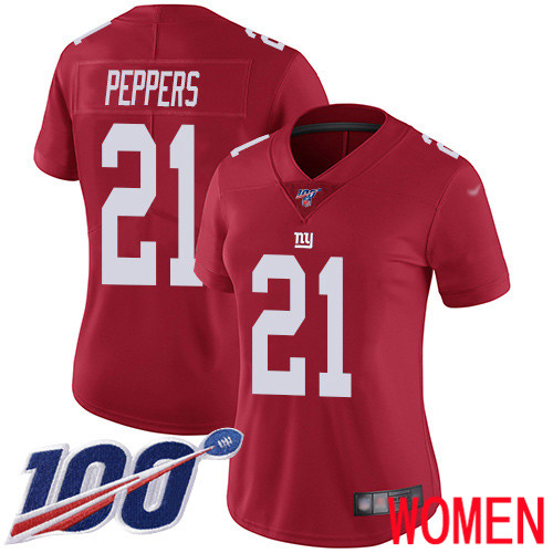 Women New York Giants #21 Jabrill Peppers Red Limited Red Inverted Legend 100th Season Football NFL Jersey->women nfl jersey->Women Jersey